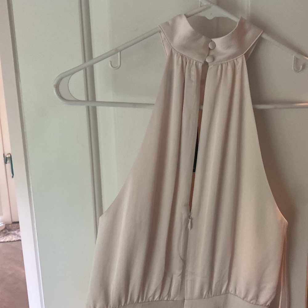 Ivory satin and lined, long, left leg slit, maxi dress.  Size XS.  Express NWT - Picture 3 of 4